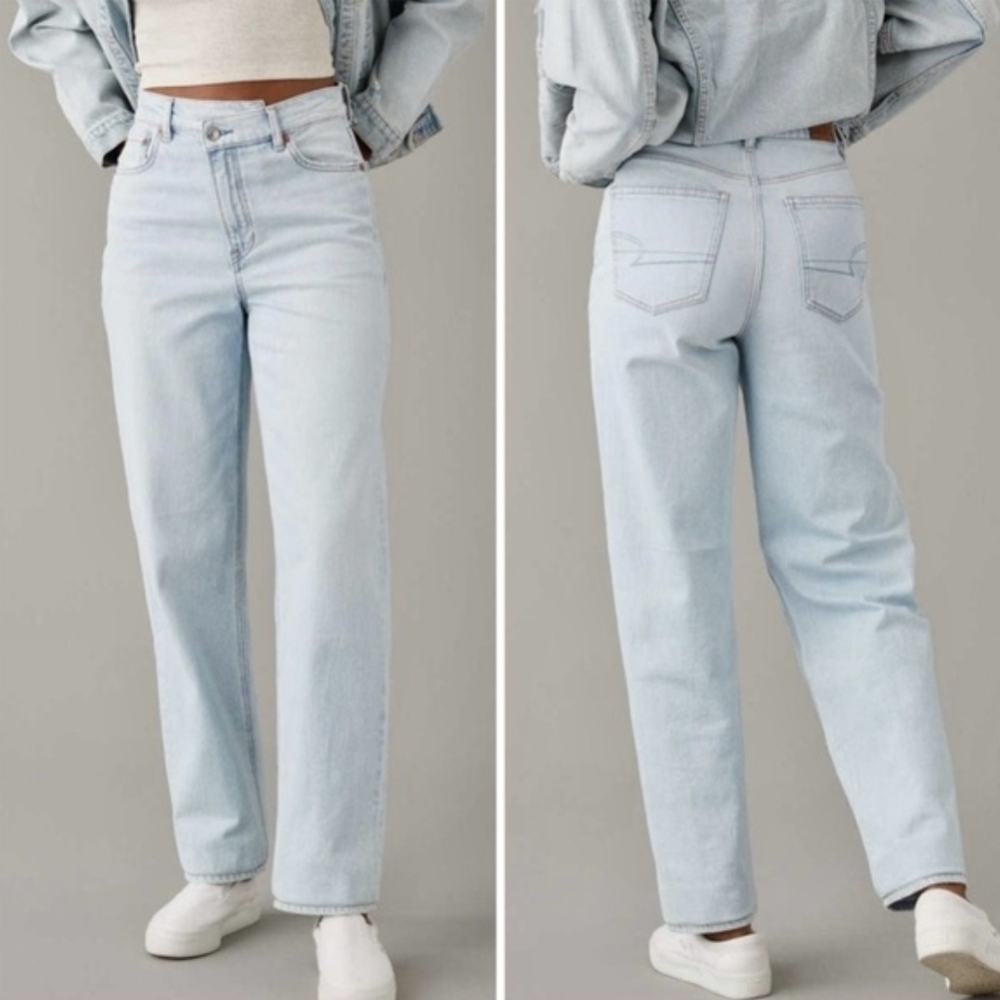 American Eagle Strigid Highest Rise Baggy Straight Jean Size 2 Crossover Waist